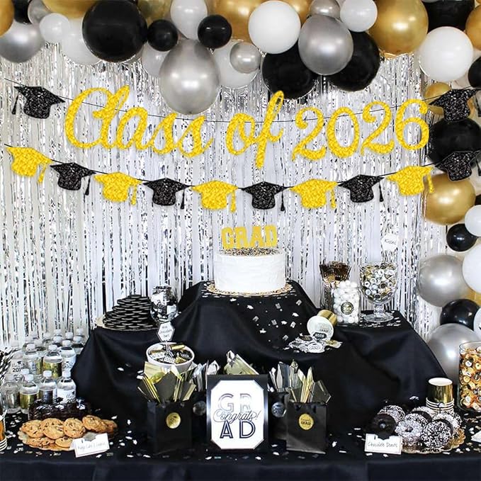 Class of 2026 Banner Graduation Decorations Class of 2026 Gold Glitter Congrats - Image 4