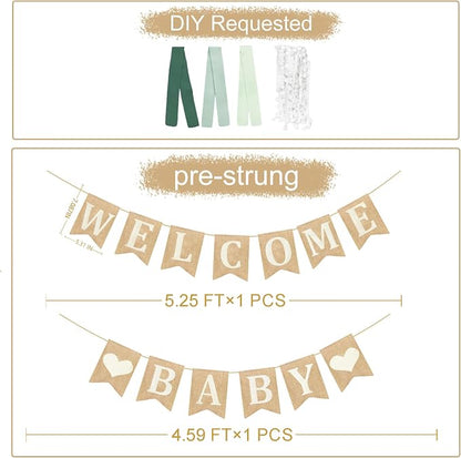 Welcome Baby Heart Burlap Pennant Banner Flag Felt Welcome Baby Sign and Heart - Image 2