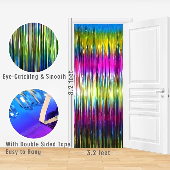GOER 6.4 ft x 8.2 ft Metallic Tinsel Foil Fringe Curtains Party Photo Backdrop - Image 3