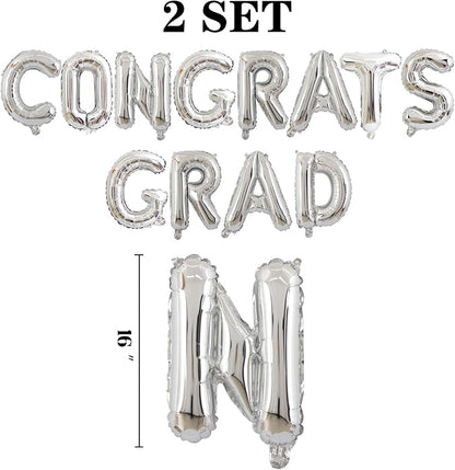 2 Set 24Pcs Silver Congrats Grad Letter Balloons 16in Balloon Foil Letter - Image 2