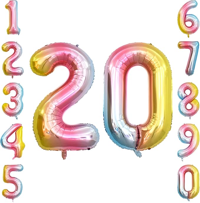 Rainbow Ombre Number 20 Balloon 40 Inch Pastel Foil by Unknown