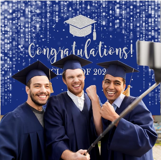 Mocsicka Class of 2026 Backdrop Blue Silver Glitter Bokeh Graduation Party - Image 8