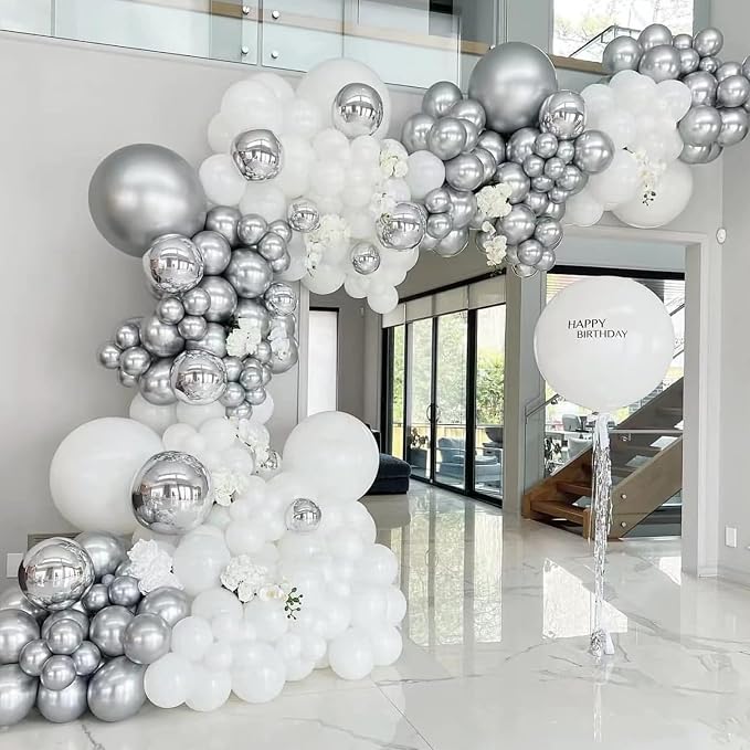 Awenztech 120pcs 5 inch Metallic Silver Latex Balloons | Graduation, Baby Shower - Image 4