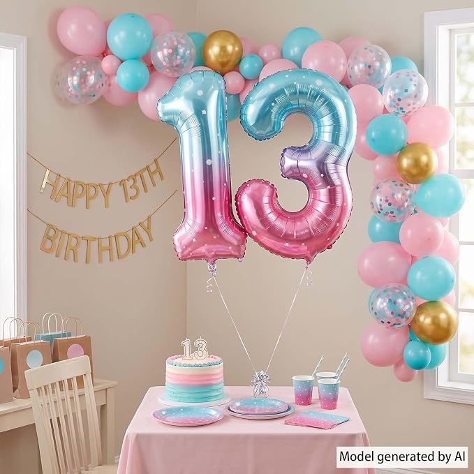 40 Inch Blue Pink Number 13 Balloon, Official Teen Foil Birthday Decor | 40in - Image 3