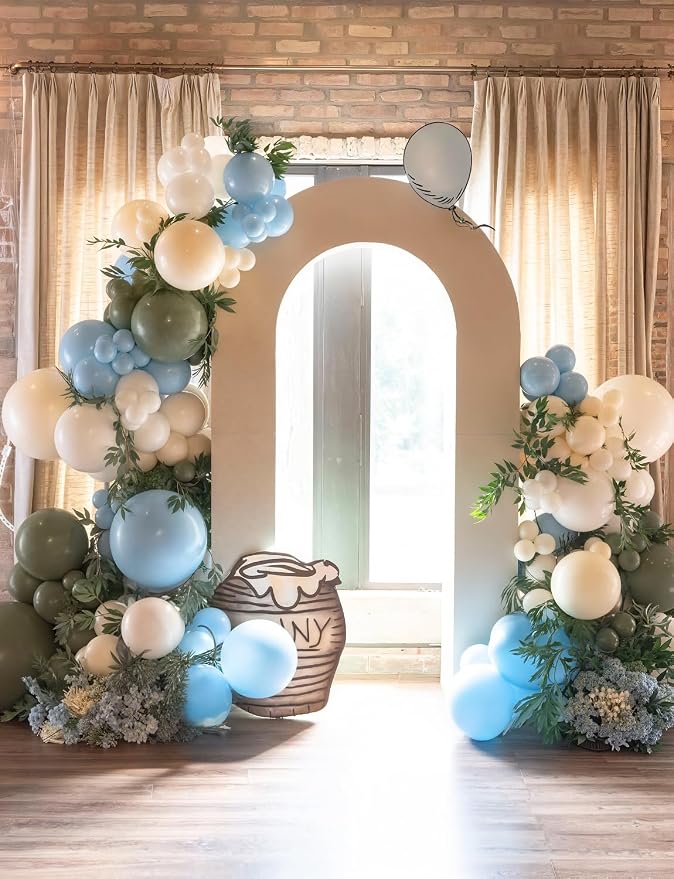 Blue Green Balloon Garland Arch Kit, Sand White Balloons - Image 2