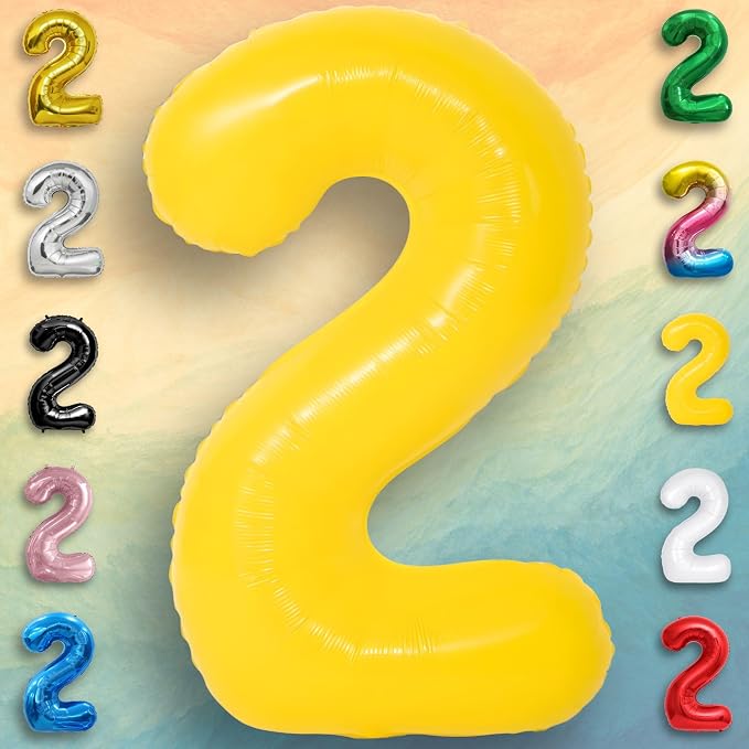 Yellow Number Balloon 2 Mylar Foil Macaron Balloons 40 inch - Image 3