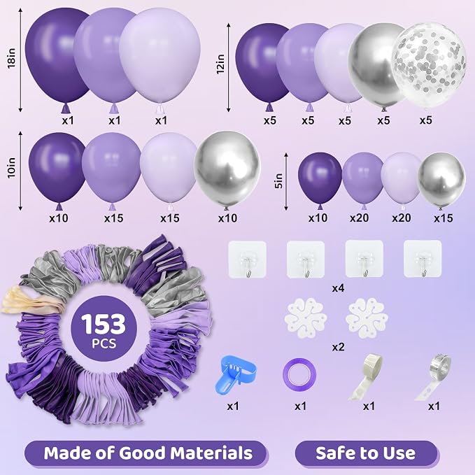 Amandir 153pcs Purple Balloon Garland Arch Kit Different Sizes | 18 12 10 5 - Image 2