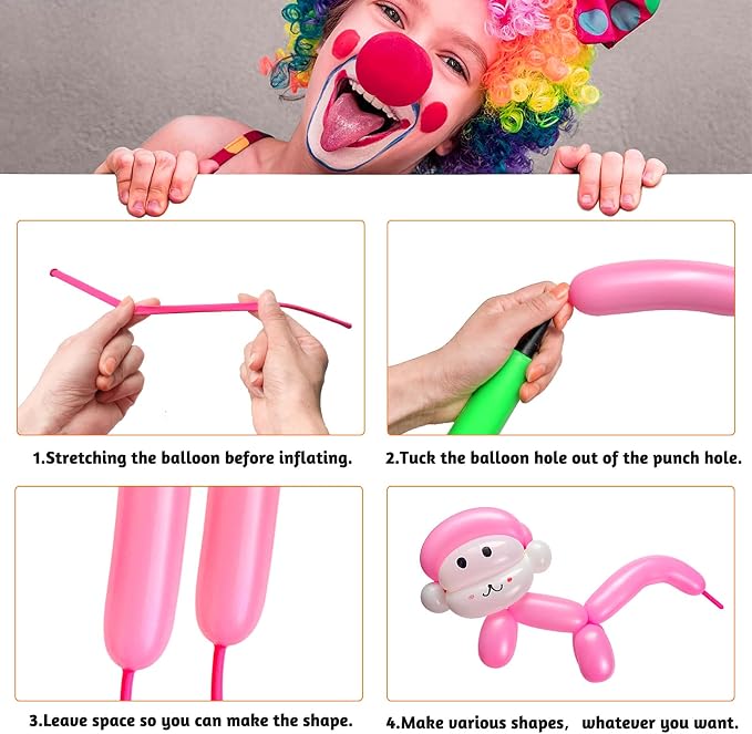Pink 260 Long Skinny Twisting Animal Balloons, Rainbow Balloons - Image 5