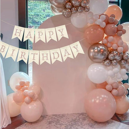 Rose Gold Happy Birthday Banner Pre-strung Burlap Bunting Party Backdrop Sign - Image 5