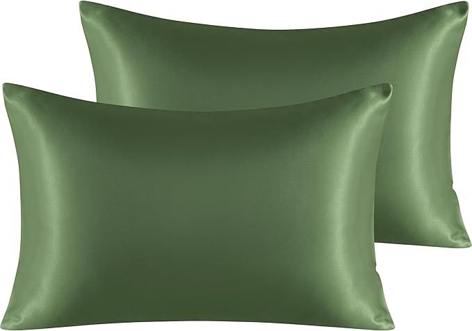 NTBAY 2 Pack Satin Queen Pillowcases for Hair and Skin, Luxurious and Silky Pillow Cases with Envelope Closure, 20x30 Inches, Olive Green