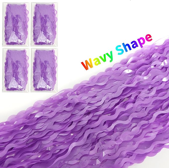 4 Pack Wavy Purple Metallic Tinsel Foil Fringe Curtains - Image 4