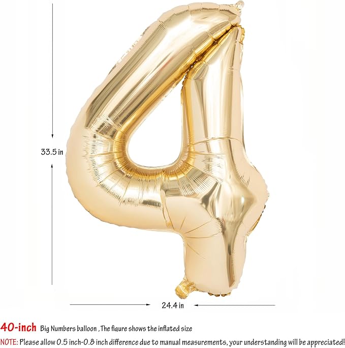40 Inch Light Gold 4 Number Balloons Large Champagne Gold Number | White Gold - Image 2