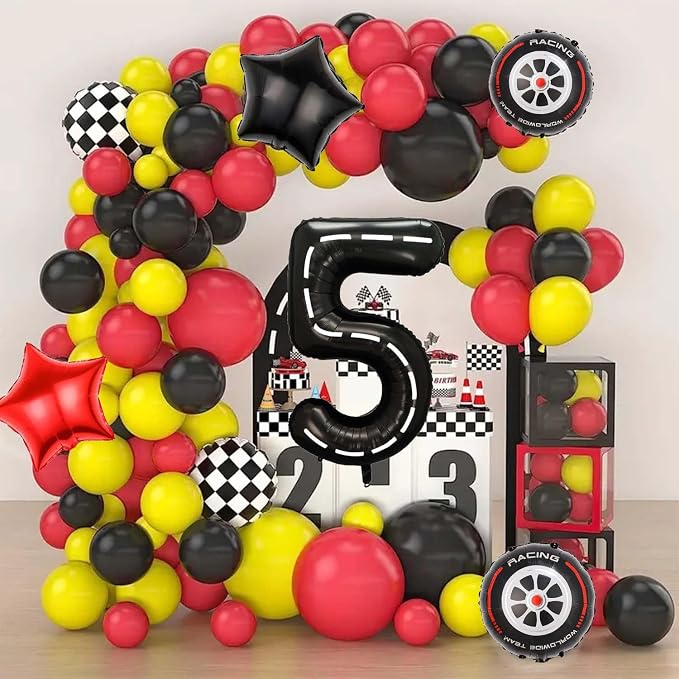 Race Car Balloons, 40 Inch Racetrack Number 5 Balloon, Big Number Balloons Black - Image 6