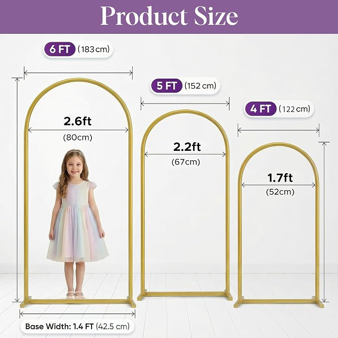3 Pack Gold Metal Arch Backdrop Stand Set - 6FT - Image 4