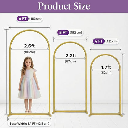 3 Pack Gold Metal Arch Backdrop Stand Set - 6FT - Image 4