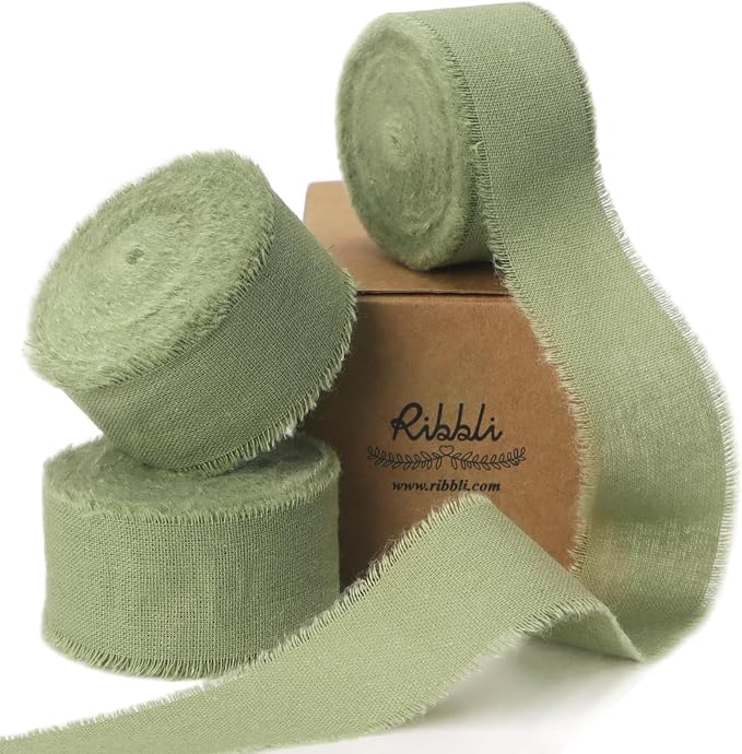 Ribbli 3 Rolls Sage Green Ribbon 1 Inch x 18 Yards Handmade Cotton Frayed by Ribbli