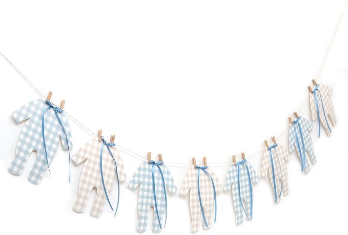 Blue and Cream Baby Onesie Garland – 8 PCS Big Size Baby Shower Banner - Image 4