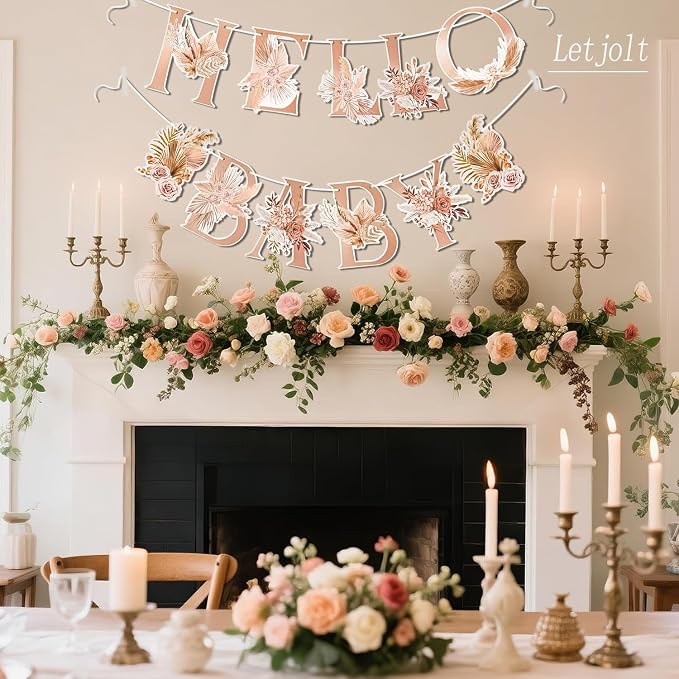 Letjolt Hello Baby Boho Flower Banner Girls Baby Shower Garland 12pcs | Floral - Image 2