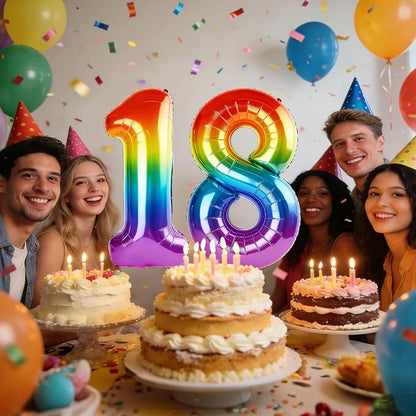 40 Inch Number 18 Balloons for 18th Birthday Party Decorations, 0-100 Rainbow - Image 2