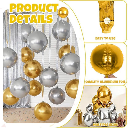 Gold and Silver Round Balloons Foil, Metallic Gold Silver Balloons - Image 3