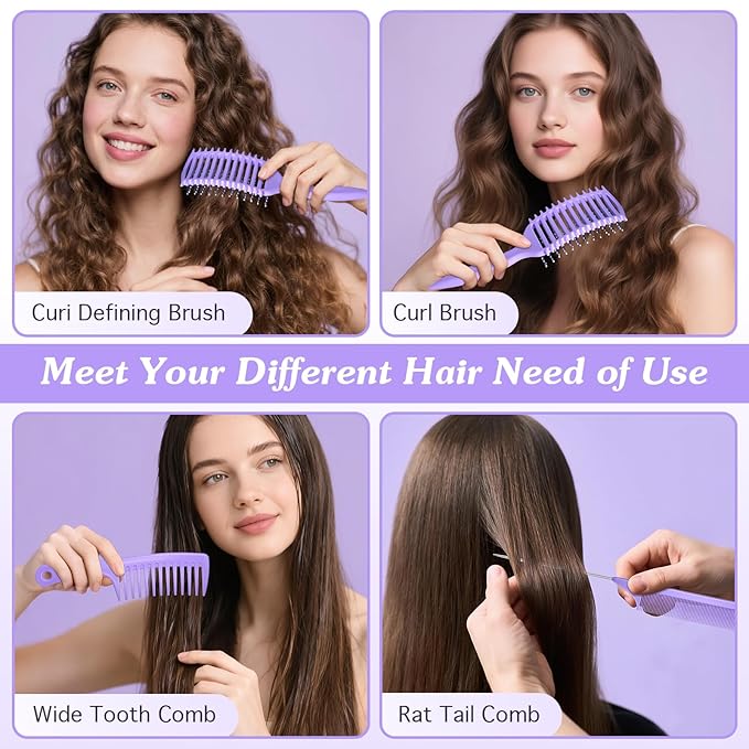 Curly Hair Brush & Curl Defining Brush – Easily Detangles Knots with Less Pulling – Styles Wet or Dry Hair, Tames Frizz for All Curl Types (Black 3Pcs)