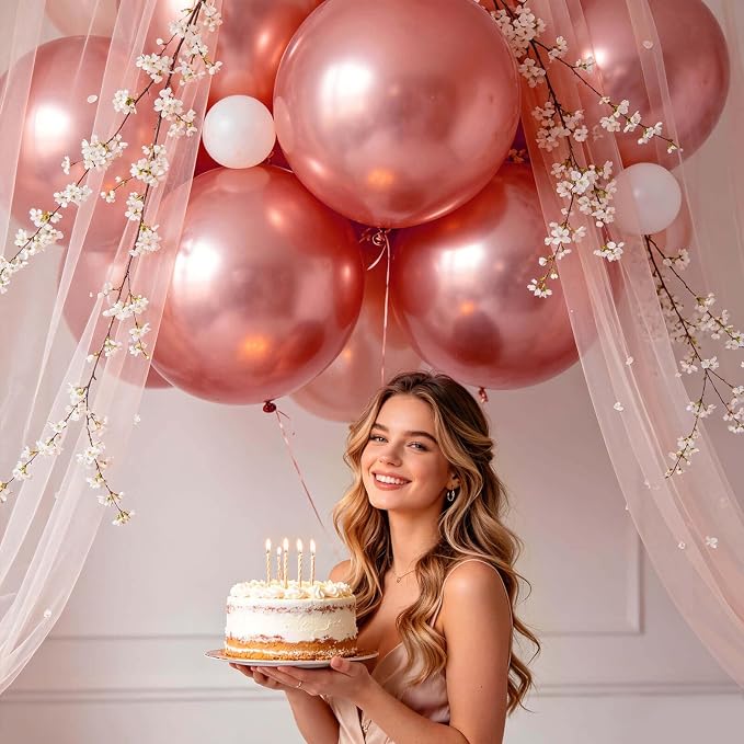 18 Inch Metallic Rose Gold Balloons 12 Pack Big Balloons Thick Latex Chrome - Image 5