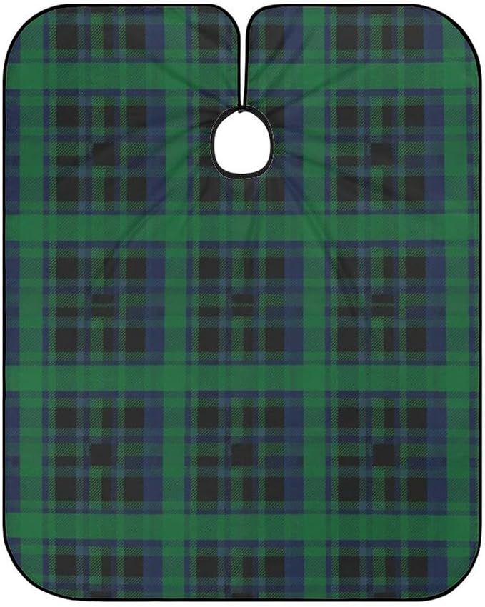 Full Coverage Professional Salon Cutting Barber Hairdressing Cape, Dyeing Salon Apron Green Scottish Tartan Plaid Check Hair Cutting Cloak for Hair Cutting Styling