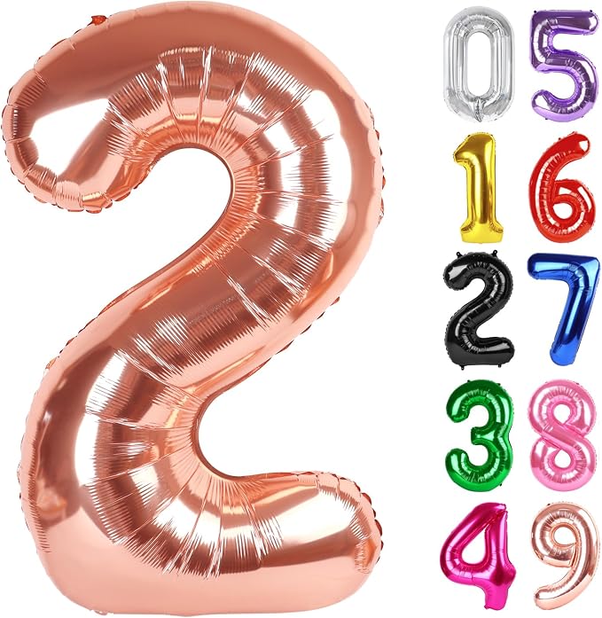 Rose Gold Number 2 Balloon 40 Inch, 2nd Birthday Decorations Men Women | Foil by IWERP