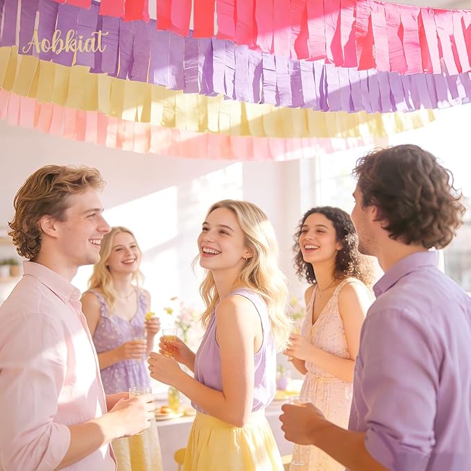 AOBKIAT Purple Hot Pink Yellow Streamers Party Decorations, 5 Rolls | Colorful - Image 3