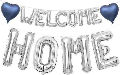 Welcome Home Balloons Blue Silver, 40Inch HOME and 16Inch Welcome Foil Balloons by Xinvery