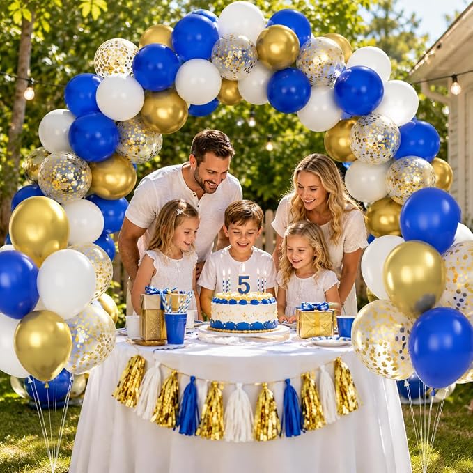 Balloons Royal Blue White Gold Balloons - Image 6