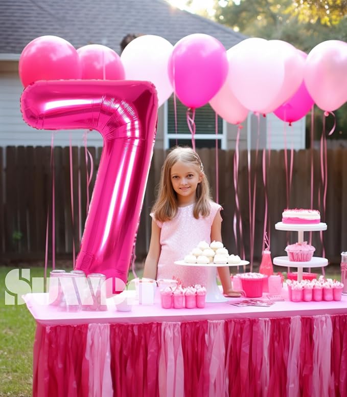 SUWEN 40 Inch Hot Pink Large 7 Number Balloons Big Foil Helium Number Balloons - Image 3