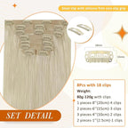 Full Shine Platinum Blonde Clip in Hair Extensions Real Human Hair for Long Natural Clip in Remy Extensions With Pu Tape Hair Extensions Blonde Human Hair 8Pcs 120G 22 Inch
