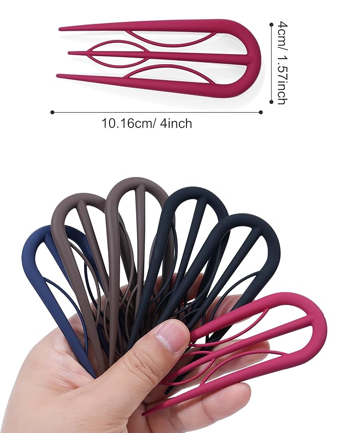 French Hair Pin for Women - U-Shaped Hair Fork for Updos, Chignons & French Twists, Durable Acrylic, Secure & Elegant Styling for All Hair Types (Dark Colors (Matte))