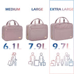 NISHEL Travel Toiletry Bag for women, Portable Hanging Organizer for Family-Sized Shampoo, Conditioner, Brushes Set, Makeup Accessories, Extra Large Size, Peach Pink
