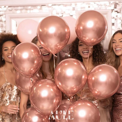 AULE 50Pcs Metallic 12 Inch Rose Gold Chrome Helium Shiny Balloons | Latex - Image 2