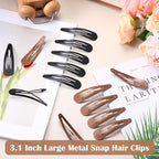 WILLBOND 30 Pieces 3.1 Inch Large Metal Snap Hair Clips Nonslip Barrettes Women Hair Accessories (Brown and Black)