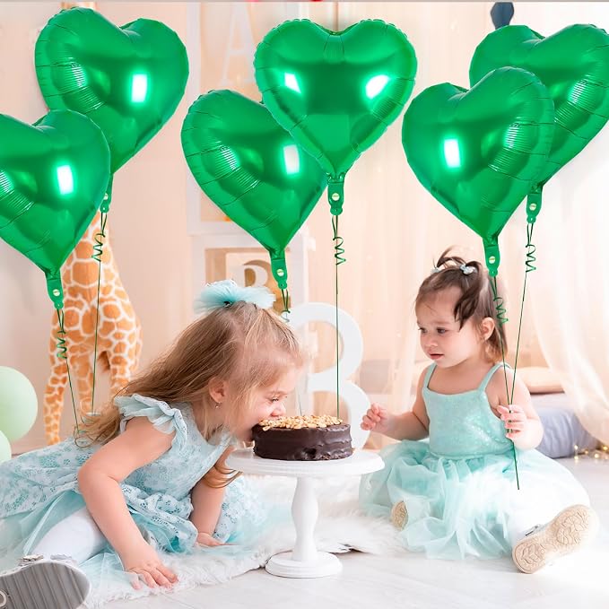 12 Pcs Green Heart Balloons, 18 Inch Heart Foil Balloons Love Balloon Valentine - Image 3