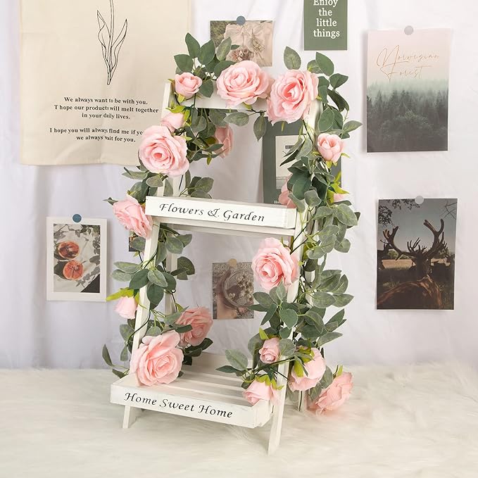 TELDRASSIL 4Pcs Artificial Rose Vine Fake Flower Garland Fake Silk Rose Hanging - Image 4