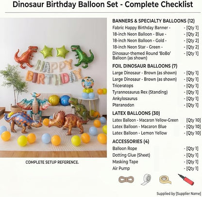 60 PCS Dinosaur Happy Birthday Foil Balloon Decoration Kit, Triceratops - Image 7
