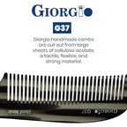 Giorgio G37 Large Coarse Detangler Comb, Wide Teeth for Thick, Curly, or Wavy Hair – For Wet and Dry Use, Handmade Rake Saw-Cut from Polished Cellulose (Black Graphite)