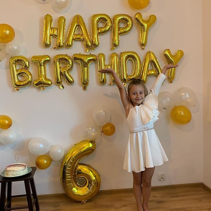 Gold Happy Birthday Balloon Banner, 16 Inch Foil Mylar Happy Birthday Balloons - Image 4