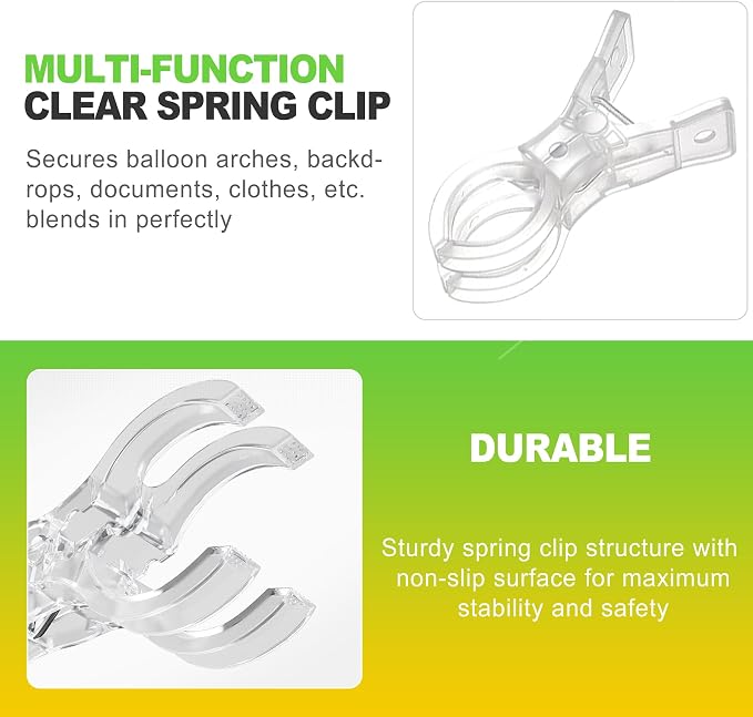 10 Pack 3.5 Inch Balloon Arch Clips Clear Plastic Spring Clamps - Image 5