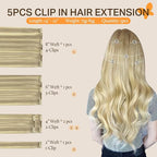 DOORES Clip in Human Hair Extensions, 5 pcs 80g Light Blonde Highlighted Golden Blonde Balayage 20 Inch Hair Extensions Clip in Real Straight Natural Hair
