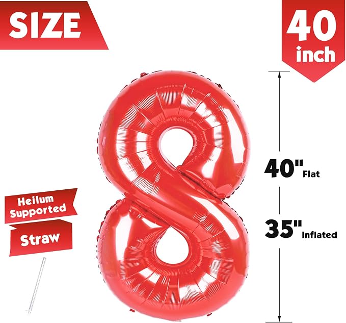 40 Inch Red Number 8 Balloon Birthday Party Decorations - Image 5