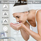 30 Pcs Spa Headband, Facial Head Wrap for Women Adjustable Makeup Stretch Towel with Tape Fit Face Washing Shower Facial Mask Yoga(White)