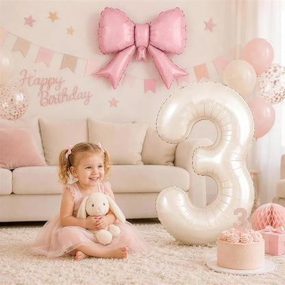 Cream 2 Balloons with Pink Bow Balloons, 40 Inch Giant Self Inflating Beige - Image 5