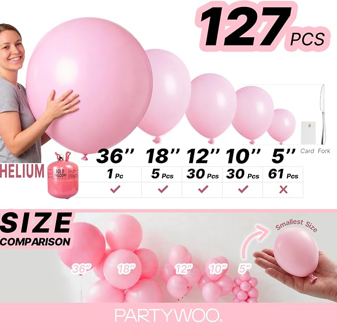 PartyWoo Baby Pink Balloons 127pcs Pastel Pale Light Pink Color | 36 18 12 10 5 - Image 6