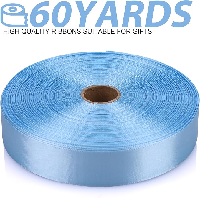 7/8 Inch 60 Yards Sky Blue Satin Craft Ribbon-Single Face Polyester Ribbon - Image 2