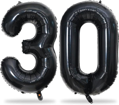 Black Number 30 Balloons, 40 Inch Black Mylar Foil Number 3 & 0 Balloons by Lingqiang